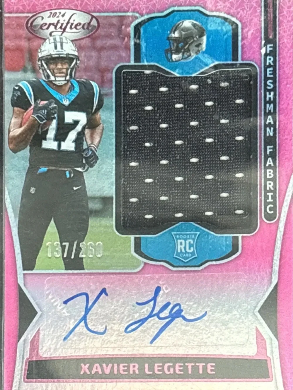 Panini Certified Xavier Legette Pink Rookie Patch Autograph LE 137/260